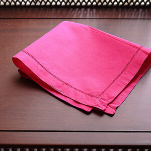 Cotton Hemstitch Handkerchief. Pink Peacock Colored.