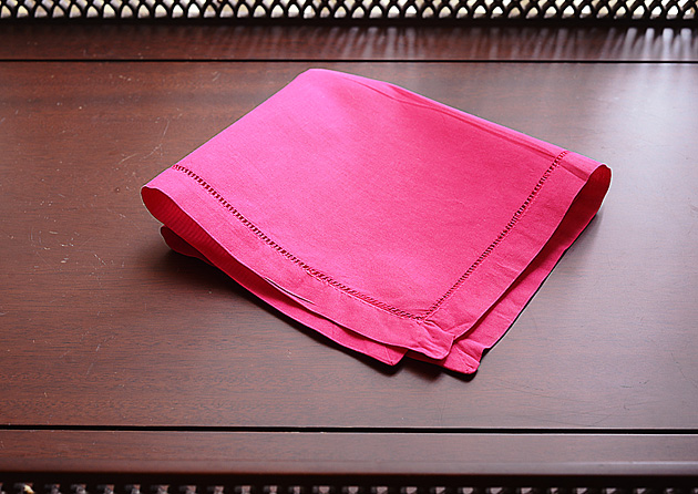 Pink Peacock Hemstitch handkerchief