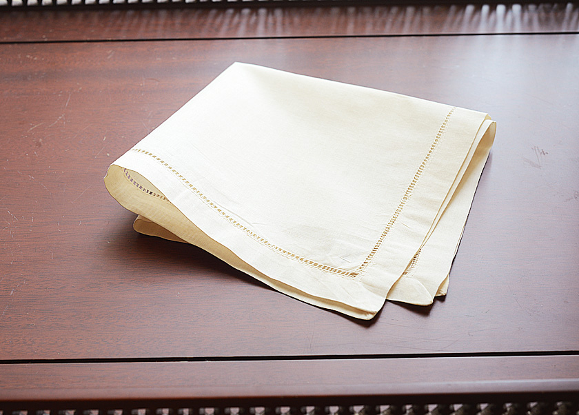 cotton hemstitch handkerchief, almond milk color