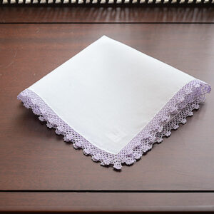 Lavender Fog Colored Lace Trims Handkerchief. 12″