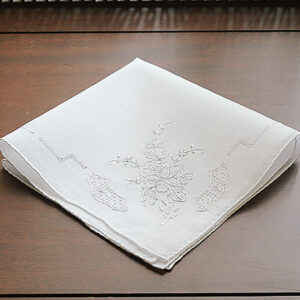 Embroidered Handkerchief. White on White Roses #1105